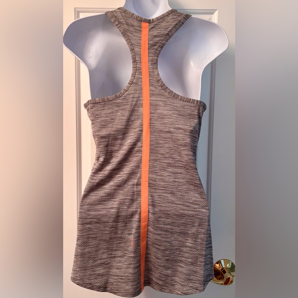 Reebok Heather Gray Razor Back Tank with Neon Peachy Orange Center Stripe